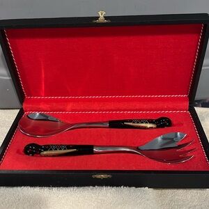 S & A Haddad Jezzine Fire Bird Phoenix Serving Salad Spoon & Fork Set in Case